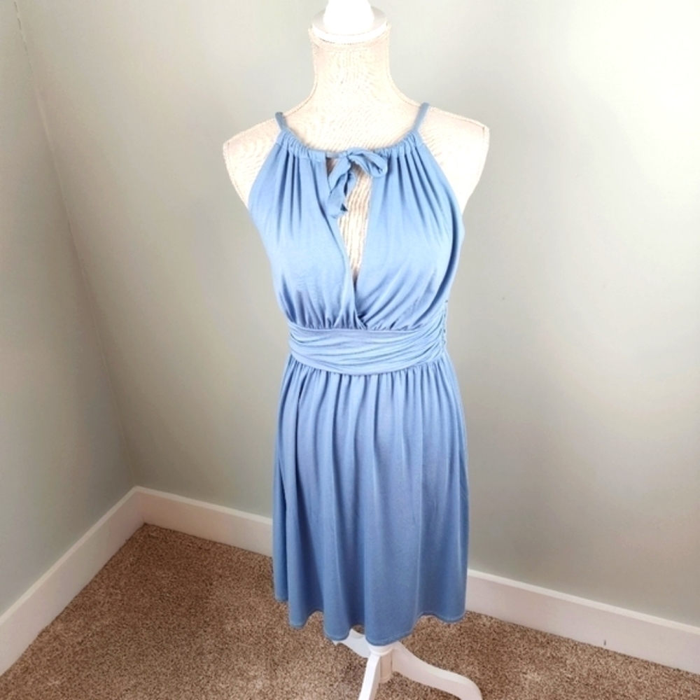 Pink Lily Women Wrap Tie Neck Sleeveless Surplice Midi Dress Stretch Size Medium